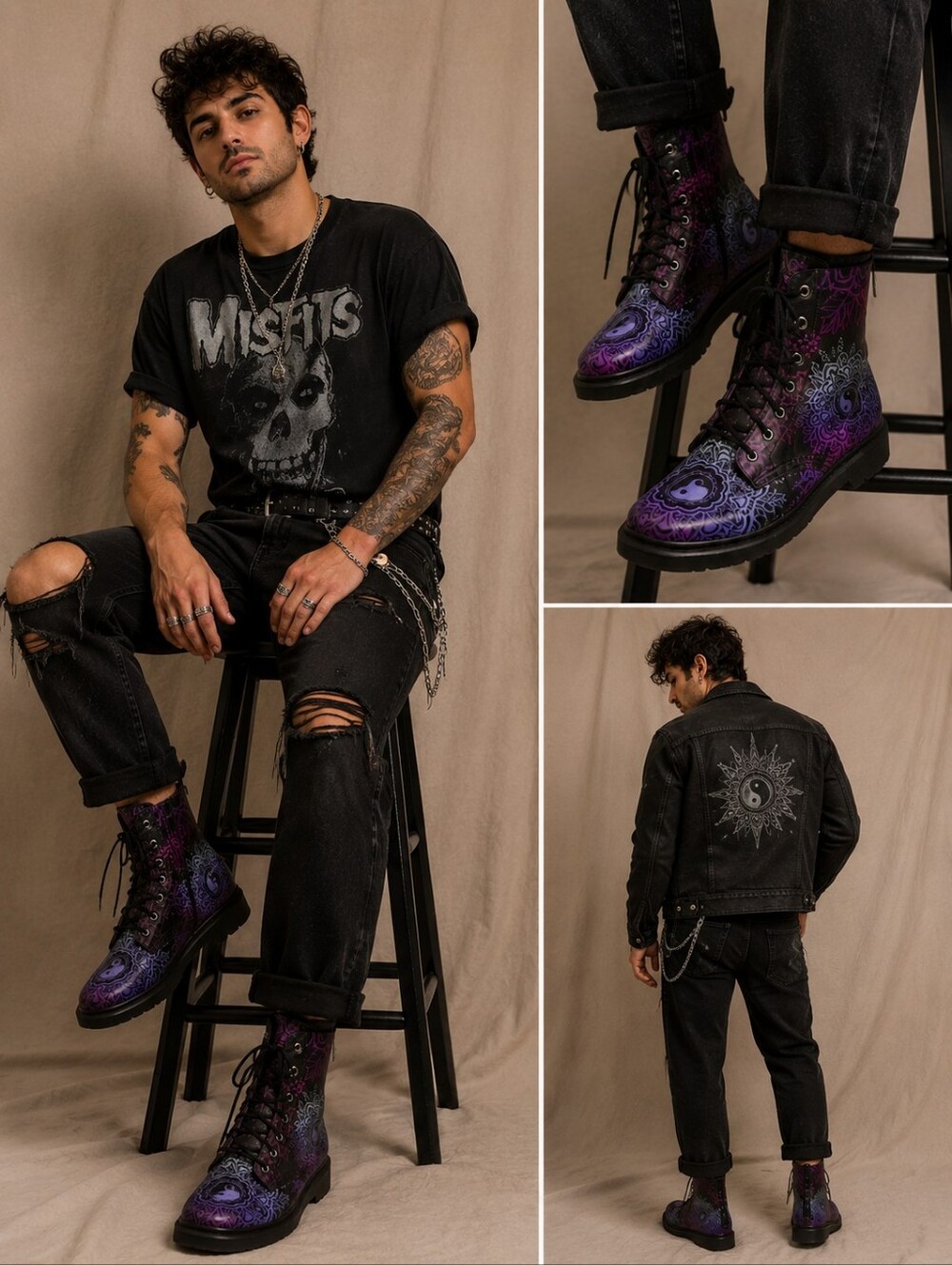 🥬Men's YesWeVibe Yin Yang Mandala Combat Boots Size 8.5